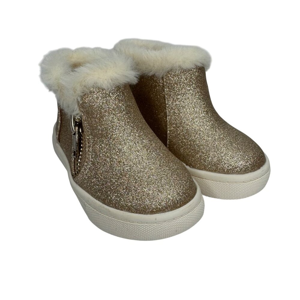 Kelly & Katie Lil Karina Toddler 5T Gold Glitter Ankle Boot Faux Fur Side Zipper
